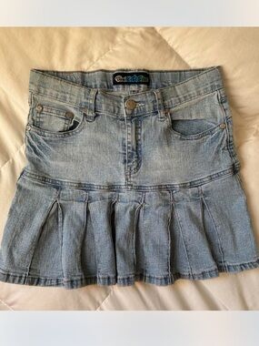 Y2K Vanilla Star Light Blue Denim Pleated Mini Skirt